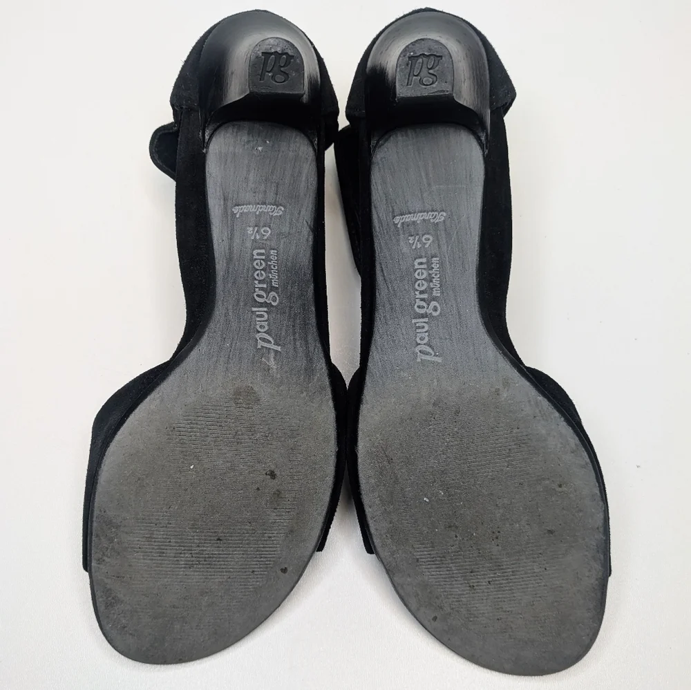 Paul Green Black Suede Sandals Heeled Ankle Strap US Size 9 / UK Size 6.5